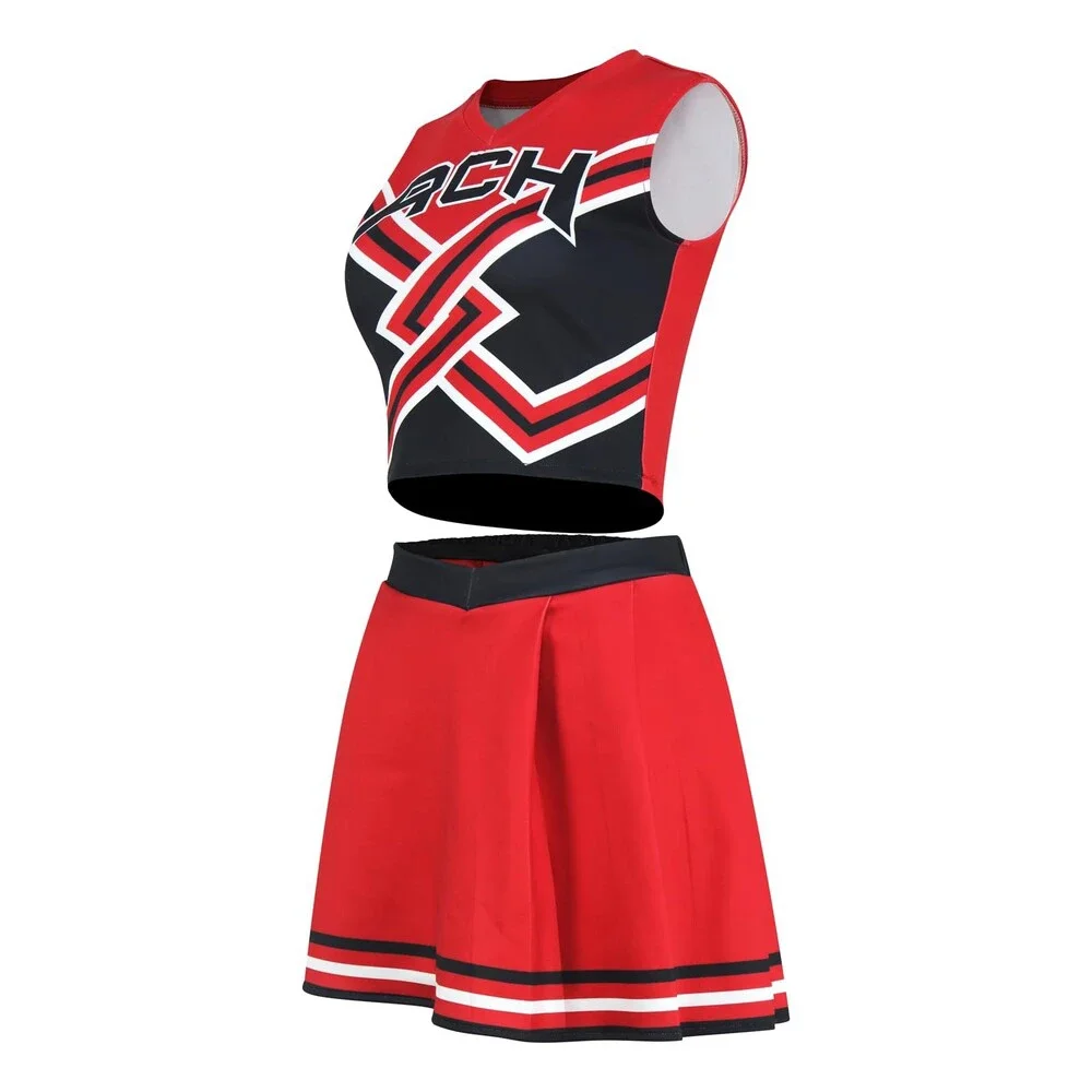 Voslett 2 Piece Women Cheerleader Costume Top Skirt Sets Cosplay Cheer Outfit-
